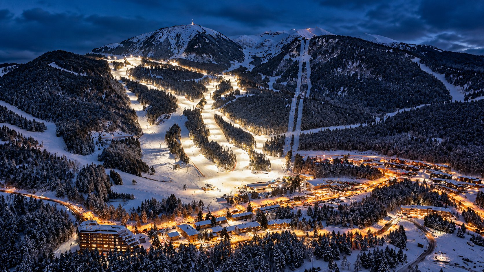 Las pistas de La Masella iluminadas al anochecer