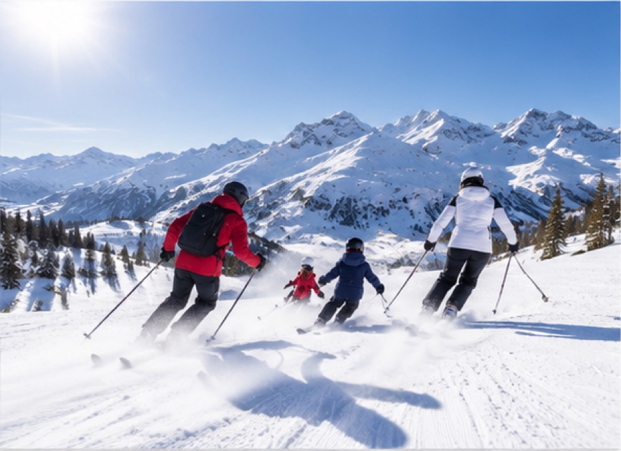 Familia esquiando en Carnaval en La Masella