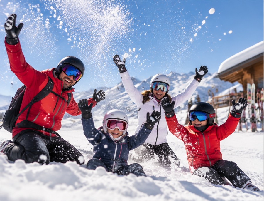 Familia en las pistas de La Masella a finales de febrero