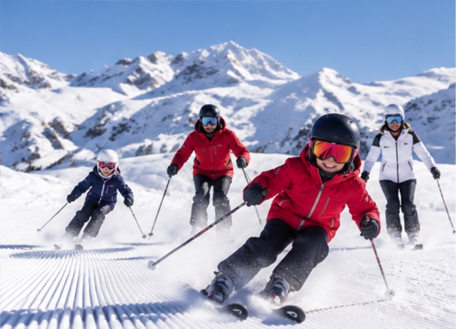 Familia esquiando en Navidad en La Masella